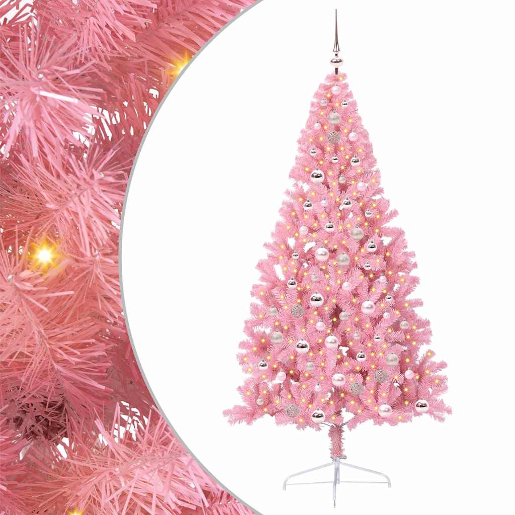 Albero di Natale artificiale con luci integrate Rosa 210 cm PVC