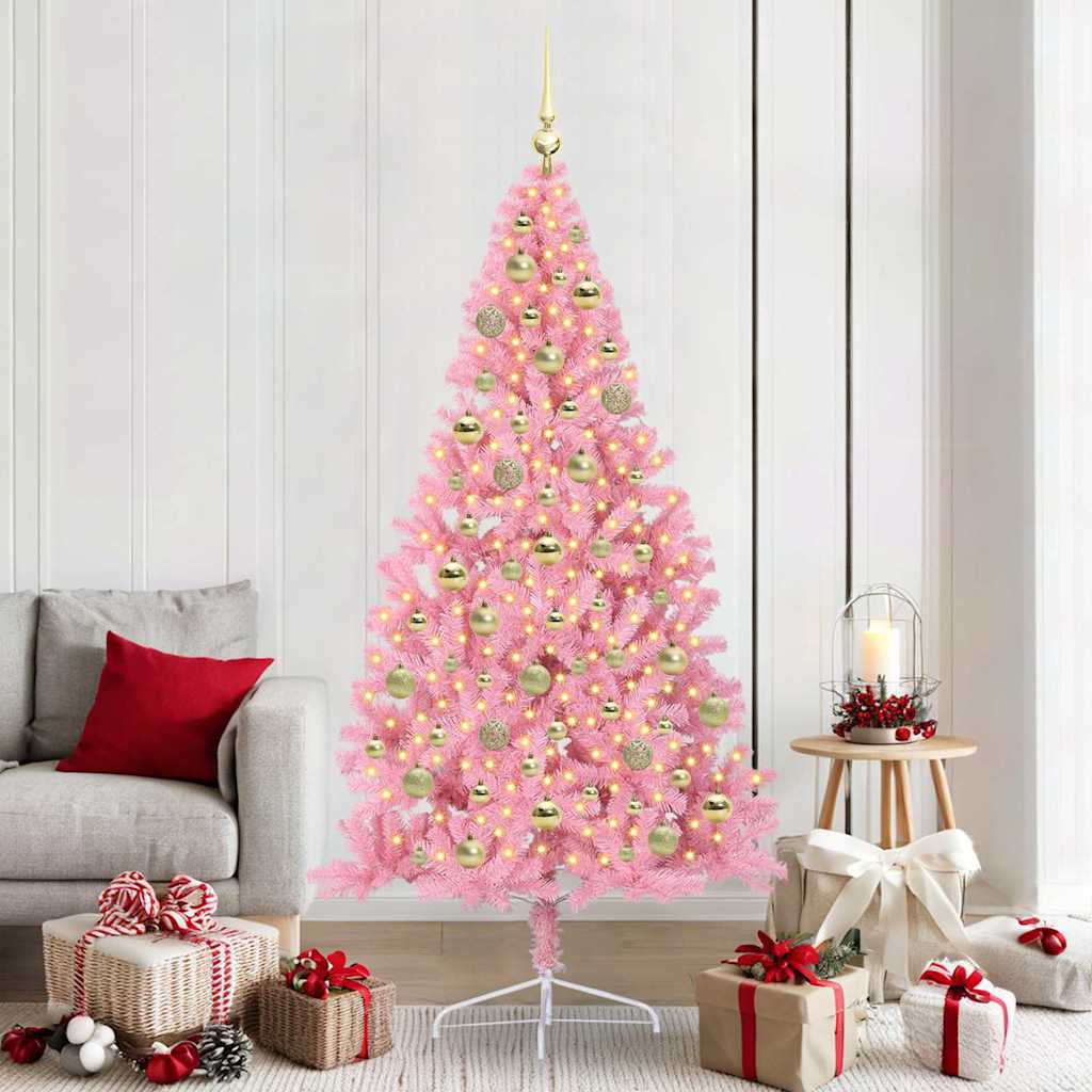 Albero di Natale artificiale con luci integrate Rosa 210 cm PVC