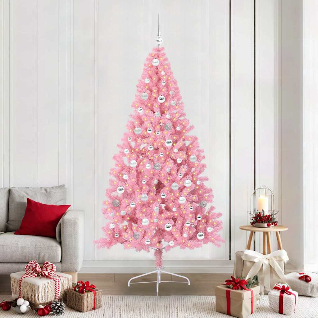 Albero di Natale artificiale con luci integrate Rosa 210 cm PVC