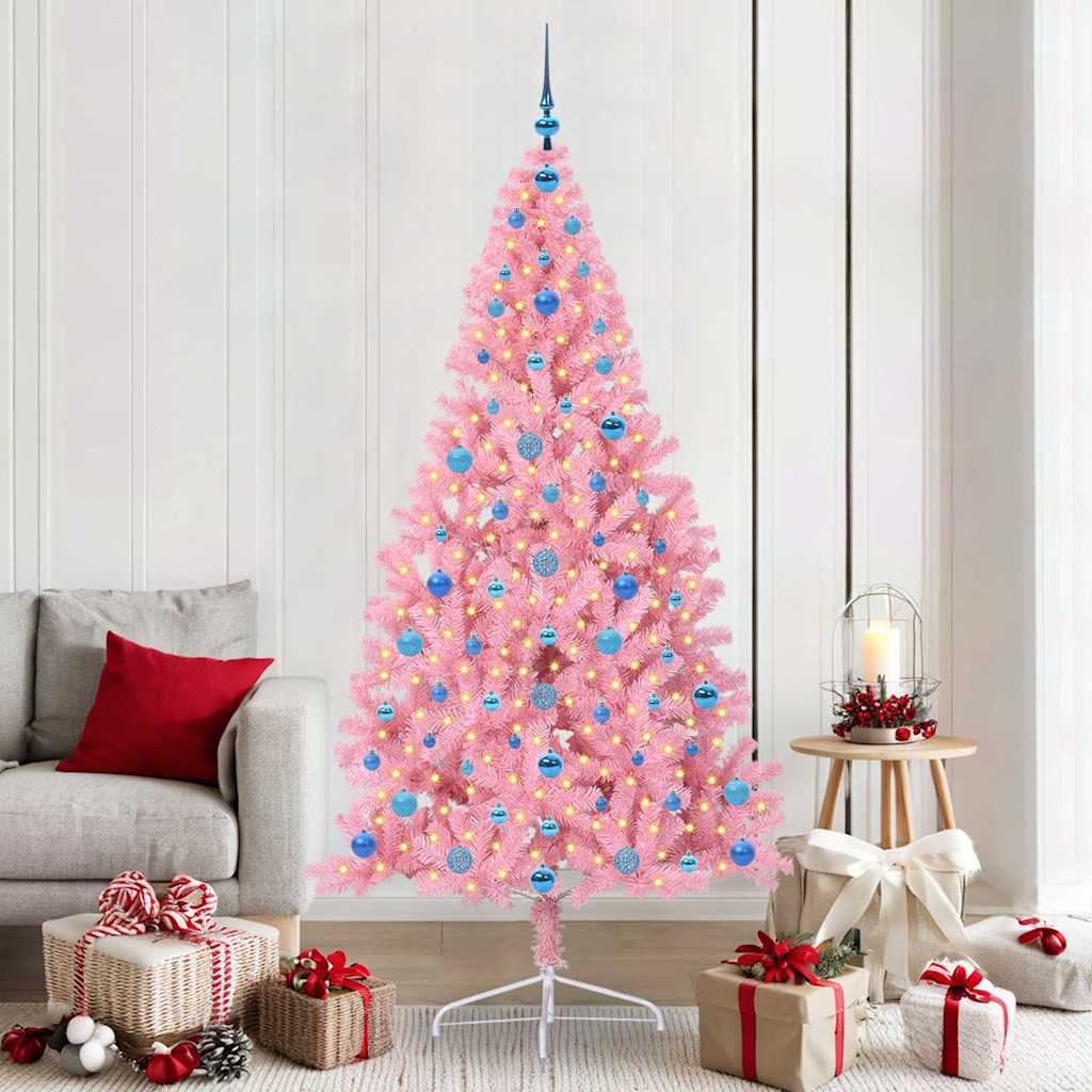 Albero di Natale artificiale con luci integrate Rosa 210 cm PVC