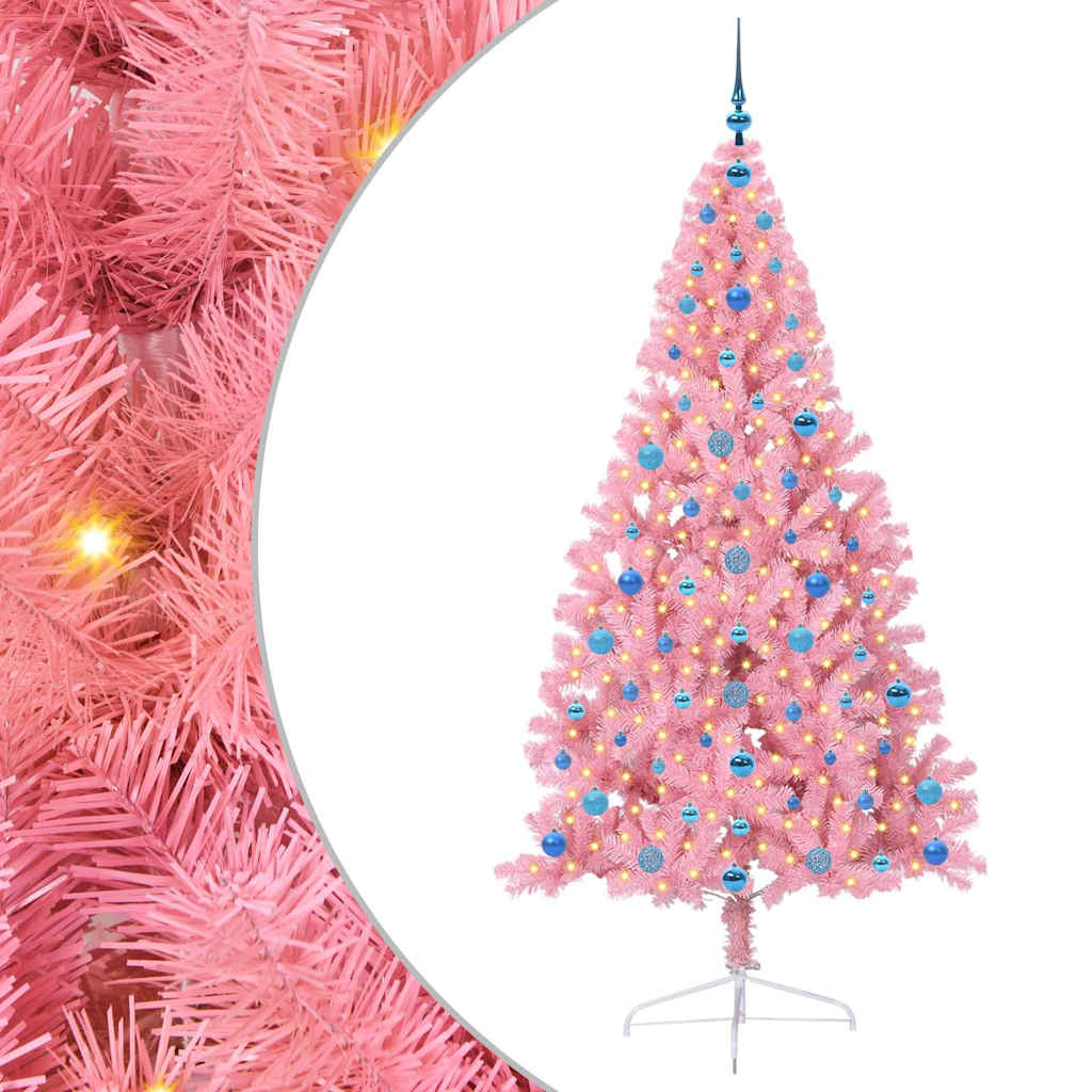 Albero di Natale artificiale con luci integrate Rosa 210 cm PVC