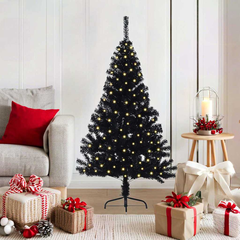 Albero di Natale artificiale con luci integrate Nero 120 cm PVC