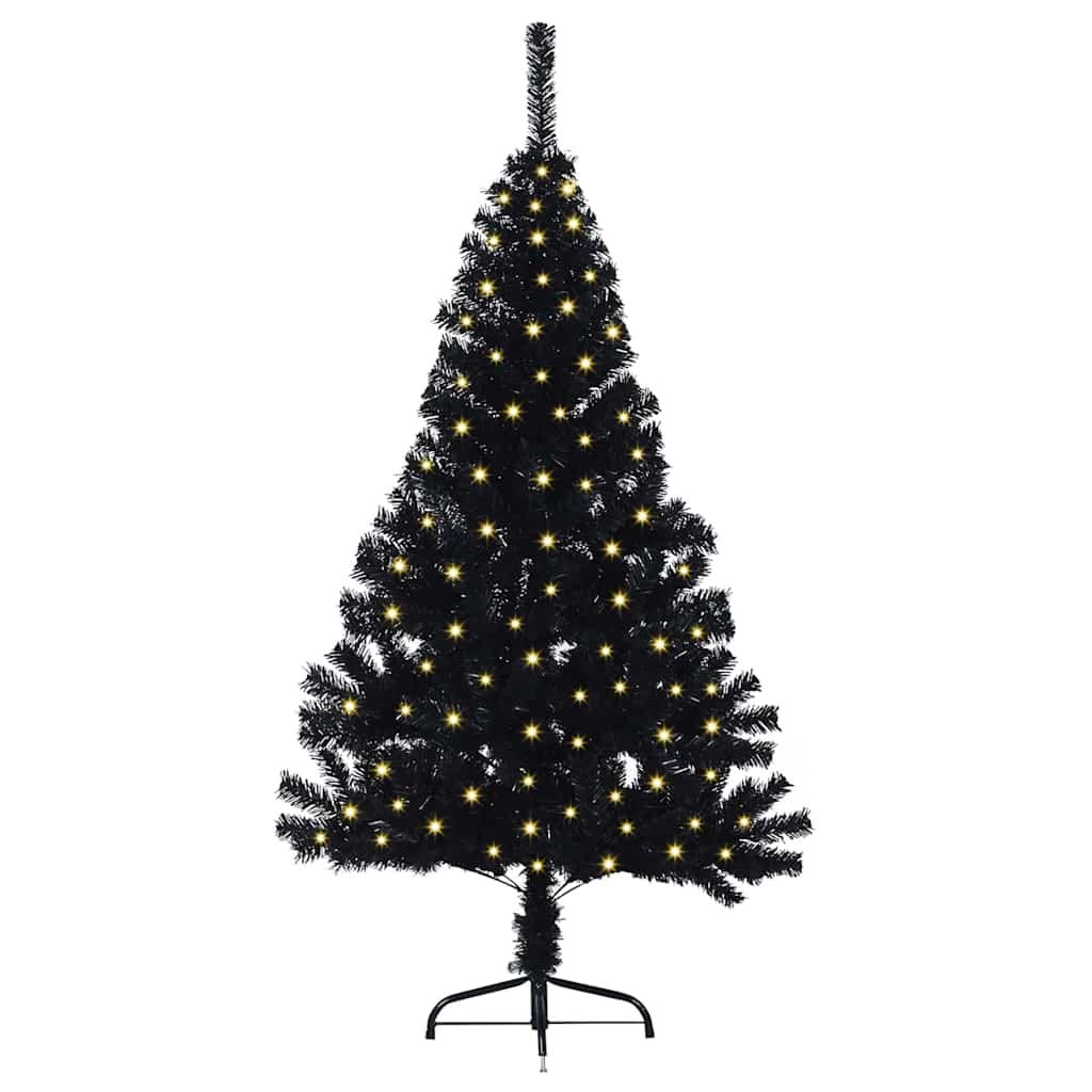 Albero di Natale artificiale con luci integrate Nero 120 cm PVC