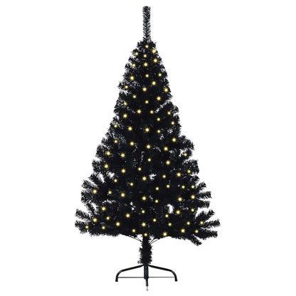 Albero di Natale artificiale con luci integrate Nero 120 cm PVC