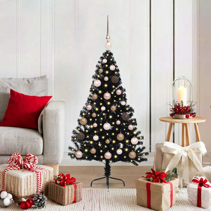 Albero di Natale artificiale con luci integrate Nero 120 cm PVC