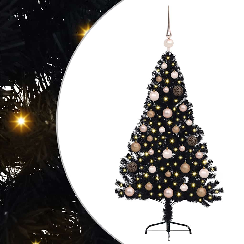 Albero di Natale artificiale con luci integrate Nero 120 cm PVC