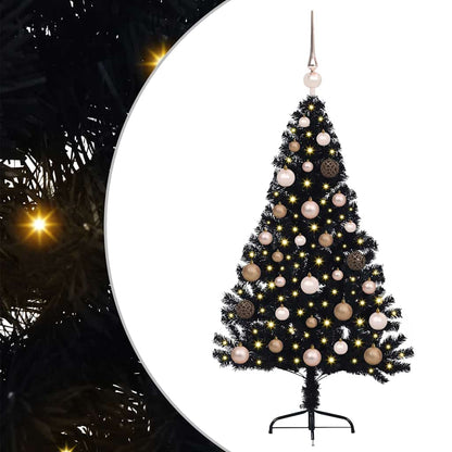 Albero di Natale artificiale con luci integrate Nero 120 cm PVC