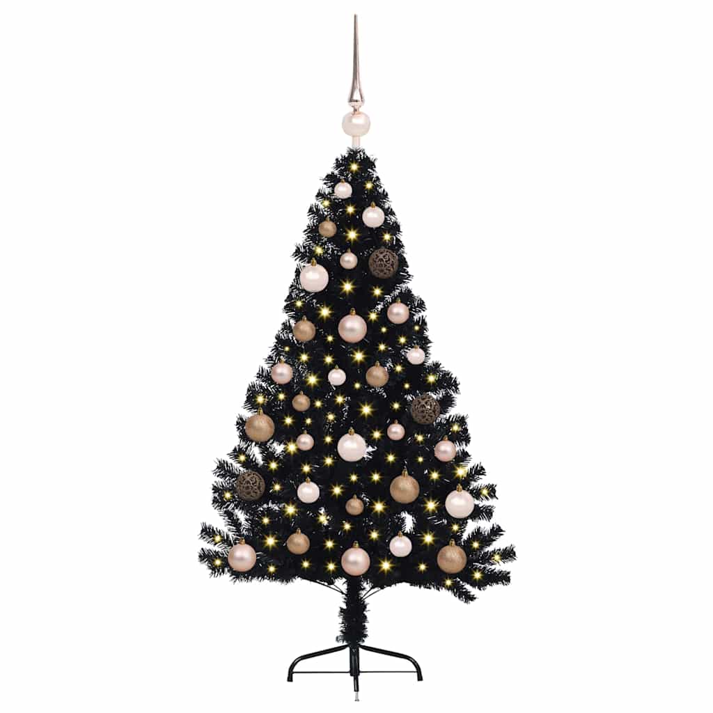 Albero di Natale artificiale con luci integrate Nero 120 cm PVC