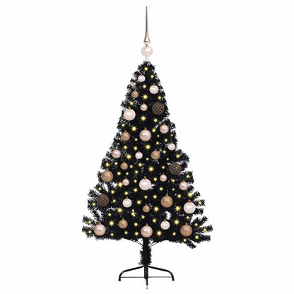 Albero di Natale artificiale con luci integrate Nero 120 cm PVC