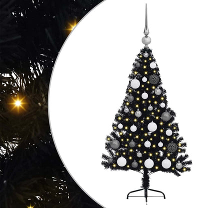 Albero di Natale artificiale con luci integrate Nero 120 cm PVC