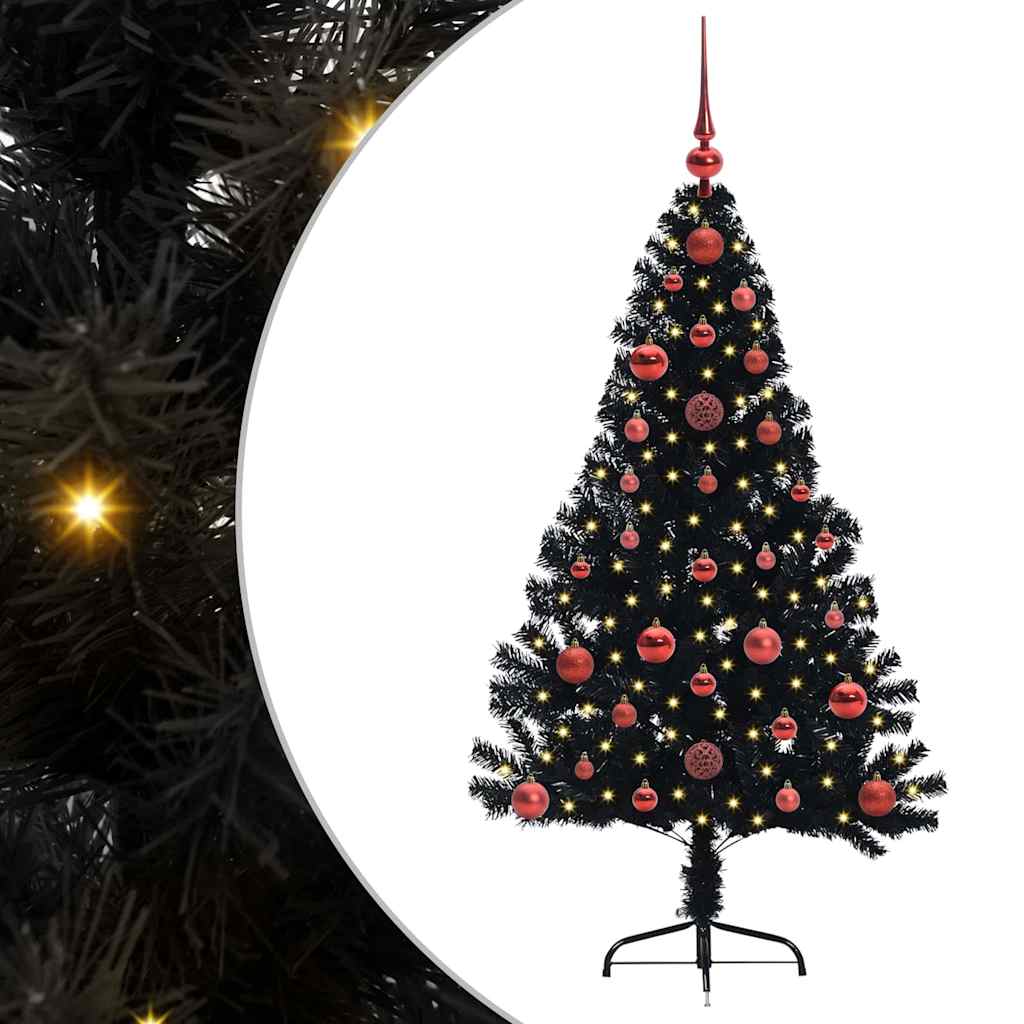 Albero di Natale artificiale con luci integrate Nero 120 cm PVC