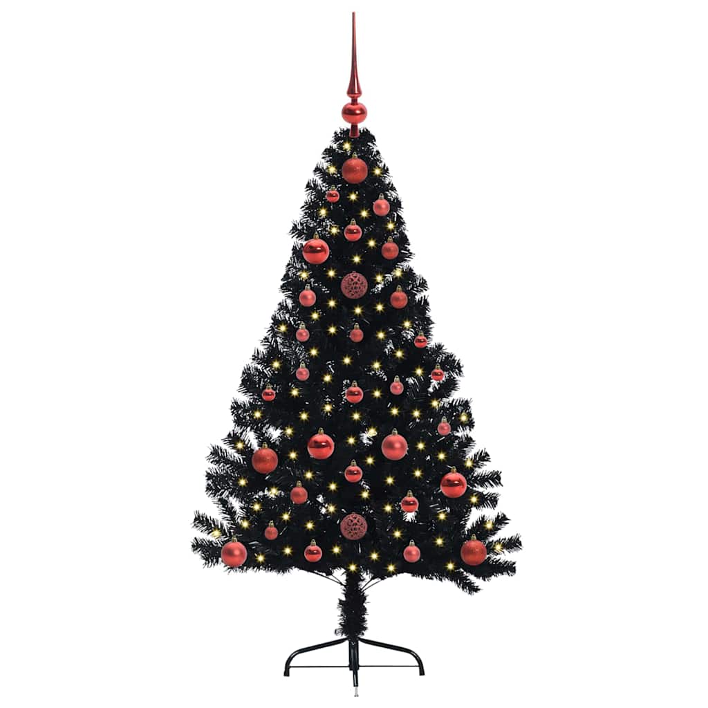 Albero di Natale artificiale con luci integrate Nero 120 cm PVC