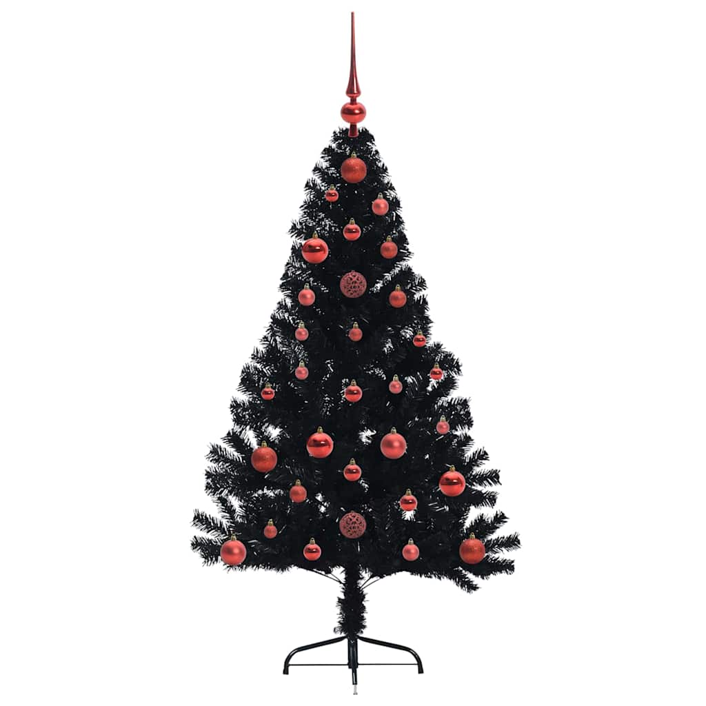 Albero di Natale artificiale con luci integrate Nero 120 cm PVC