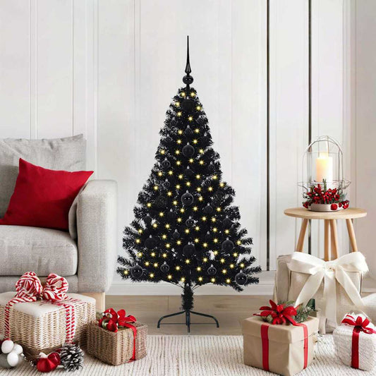 Albero di Natale artificiale con luci integrate Nero 120 cm PVC
