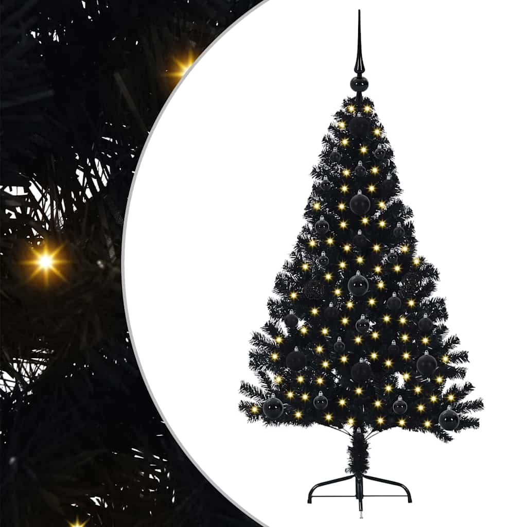 Albero di Natale artificiale con luci integrate Nero 120 cm PVC