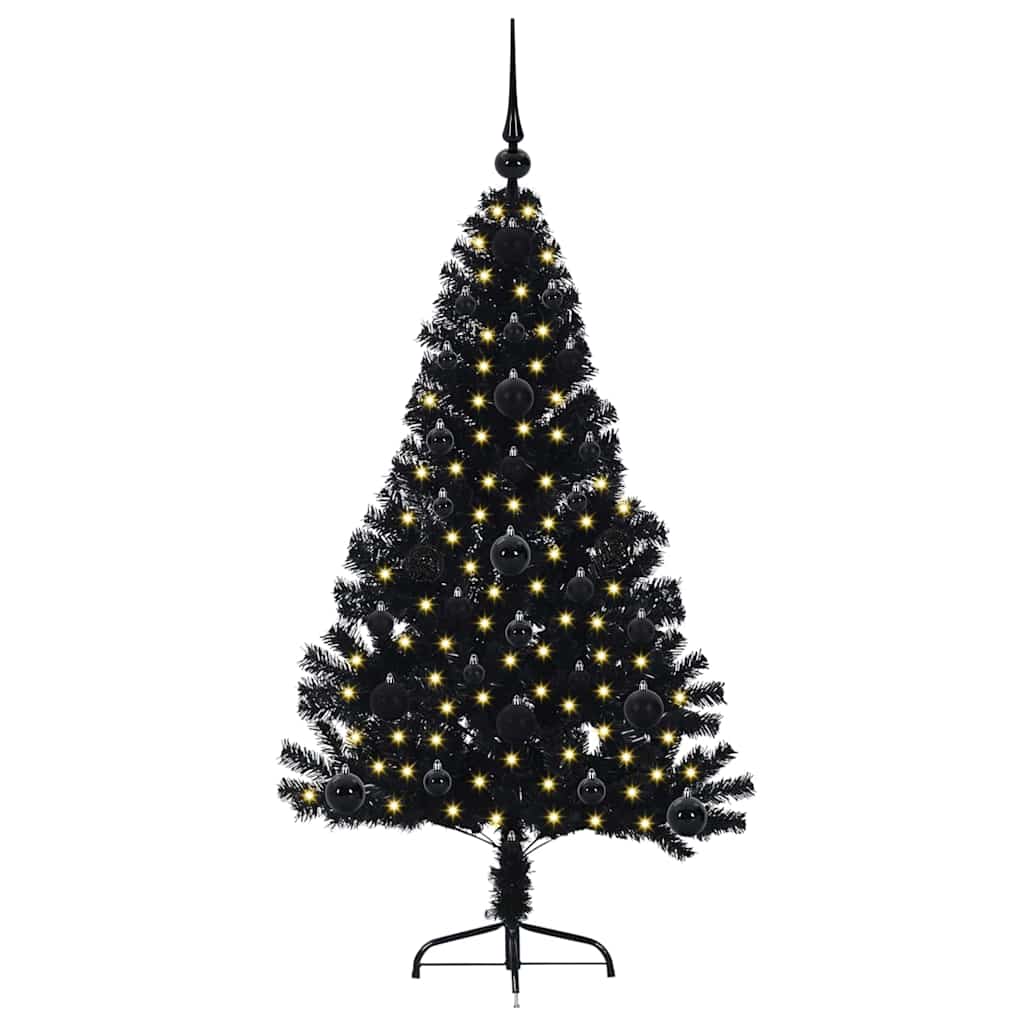Albero di Natale artificiale con luci integrate Nero 120 cm PVC