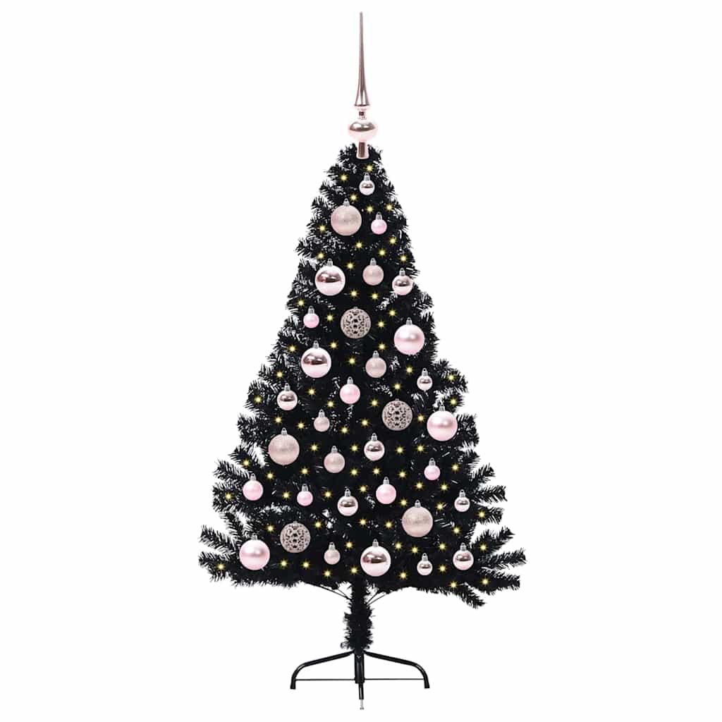 Albero di Natale artificiale con luci integrate Nero 120 cm PVC
