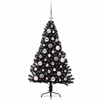 Albero di Natale artificiale con luci integrate Nero 120 cm PVC