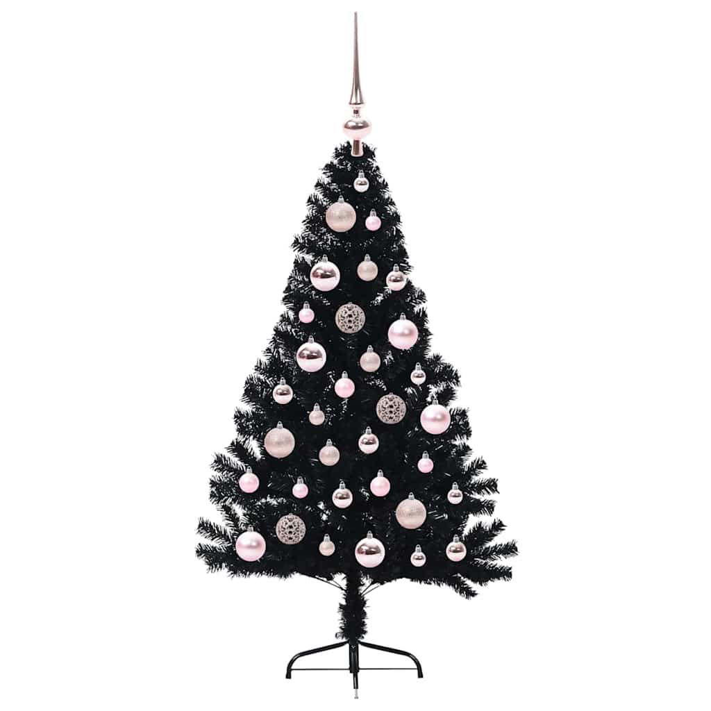 Albero di Natale artificiale con luci integrate Nero 120 cm PVC