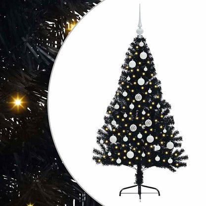 Albero di Natale artificiale con luci integrate Nero 120 cm PVC