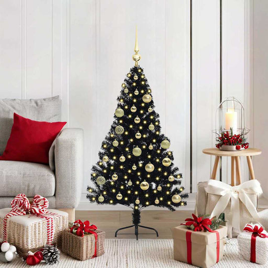 Albero di Natale artificiale con luci integrate Nero 120 cm PVC