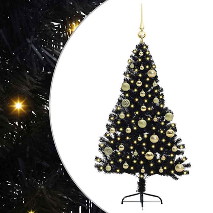 Albero di Natale artificiale con luci integrate Nero 120 cm PVC