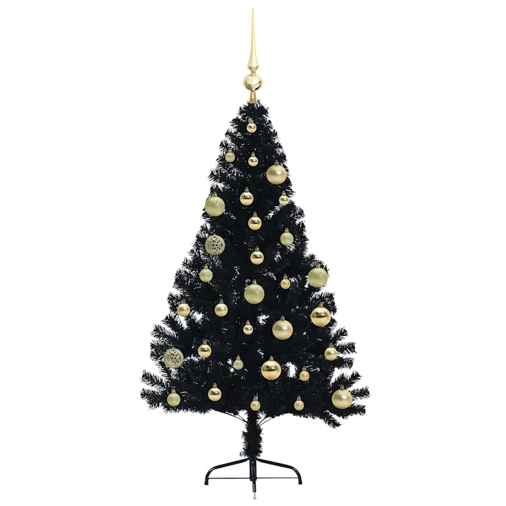 Albero di Natale artificiale con luci integrate Nero 120 cm PVC