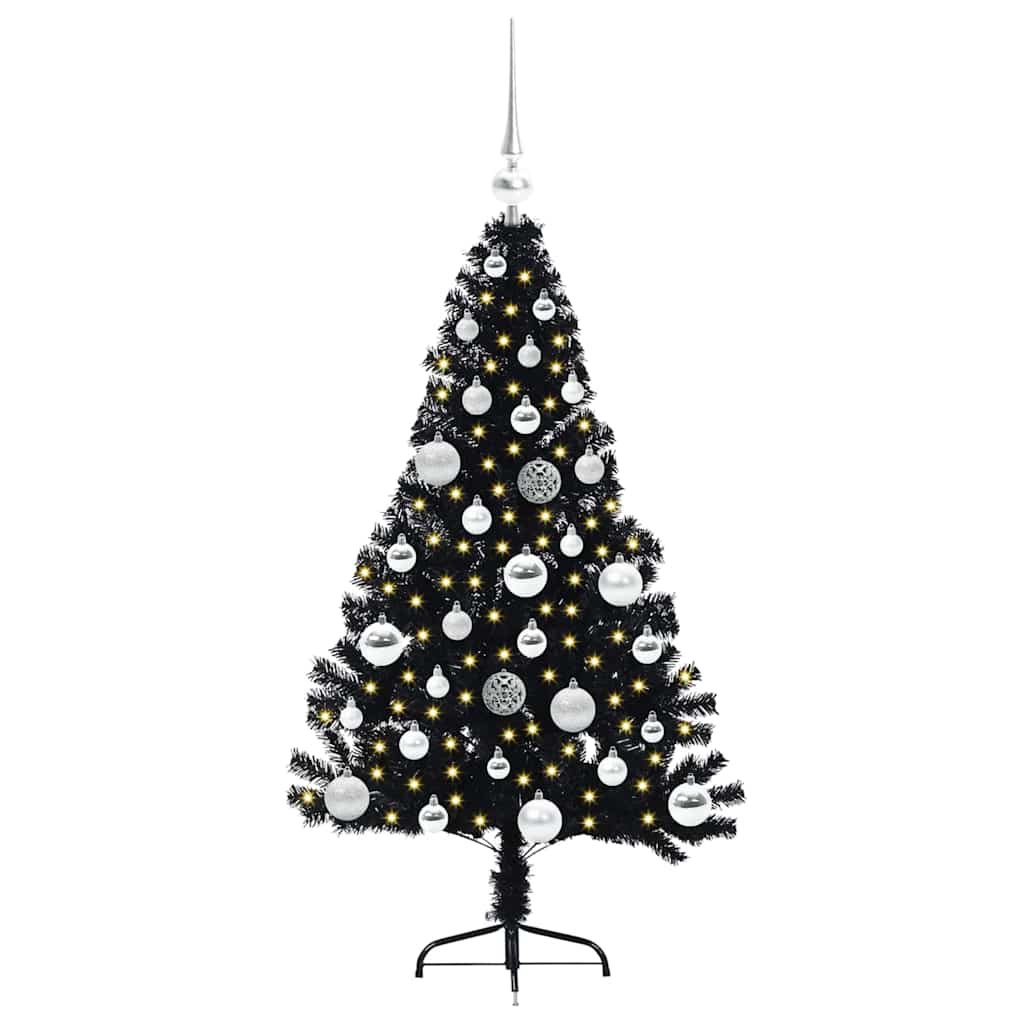 Albero di Natale artificiale con luci integrate Nero 120 cm PVC