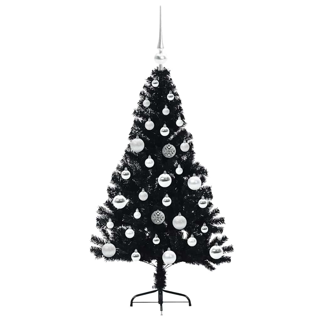 Albero di Natale artificiale con luci integrate Nero 120 cm PVC