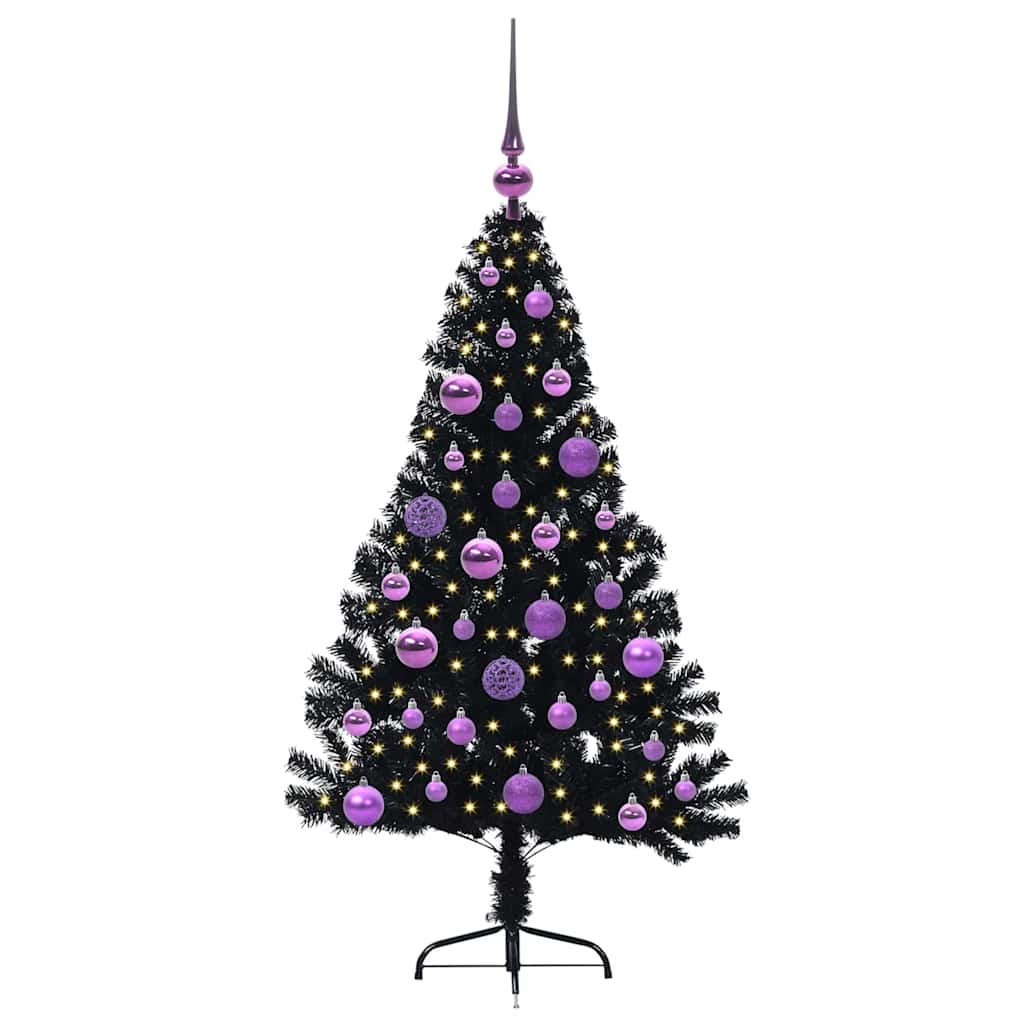 Albero di Natale artificiale con luci integrate Nero 120 cm PVC