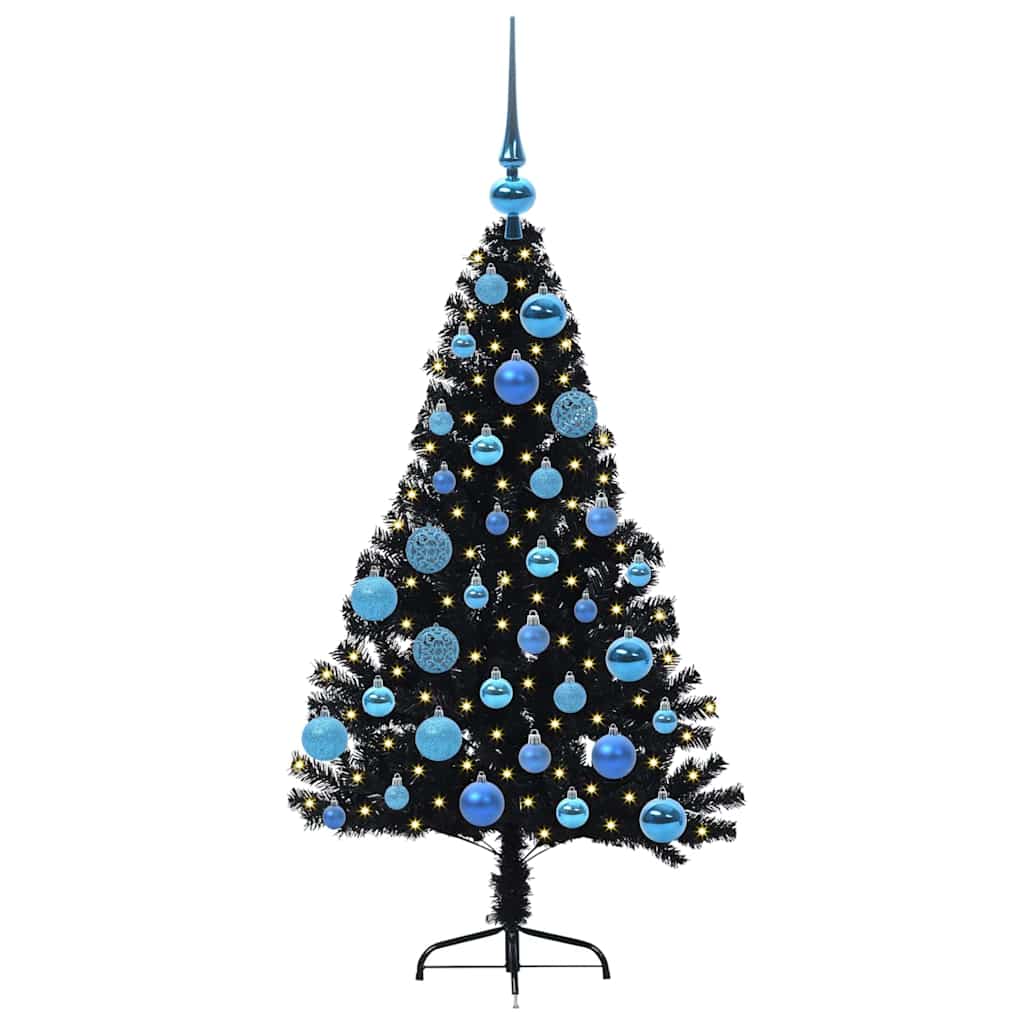 Albero di Natale artificiale con luci integrate Nero 120 cm PVC