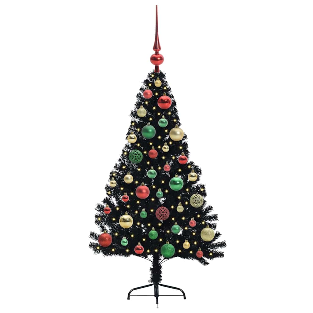 Albero di Natale artificiale con luci integrate Nero 120 cm PVC