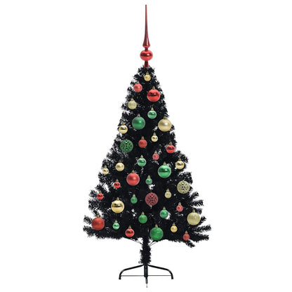 Albero di Natale artificiale con luci integrate Nero 120 cm PVC