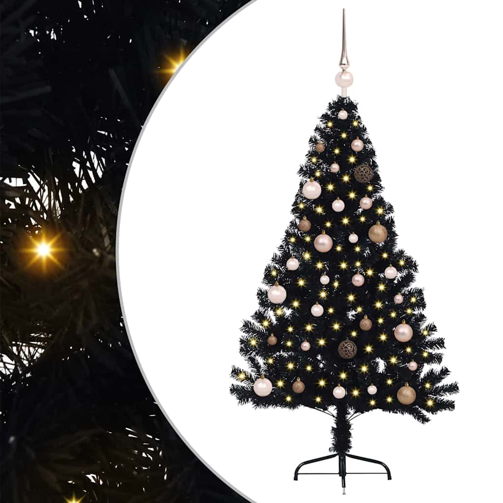 Albero di Natale artificiale con luci integrate Nero 150 cm PVC