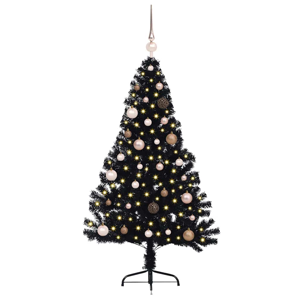 Albero di Natale artificiale con luci integrate Nero 150 cm PVC