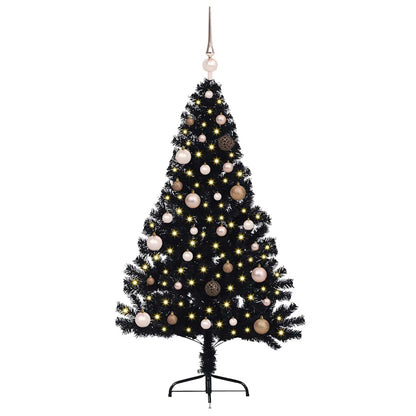 Albero di Natale artificiale con luci integrate Nero 150 cm PVC