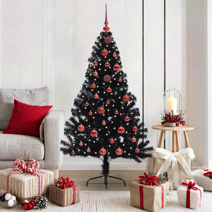 Albero di Natale artificiale con luci integrate Nero 150 cm PVC