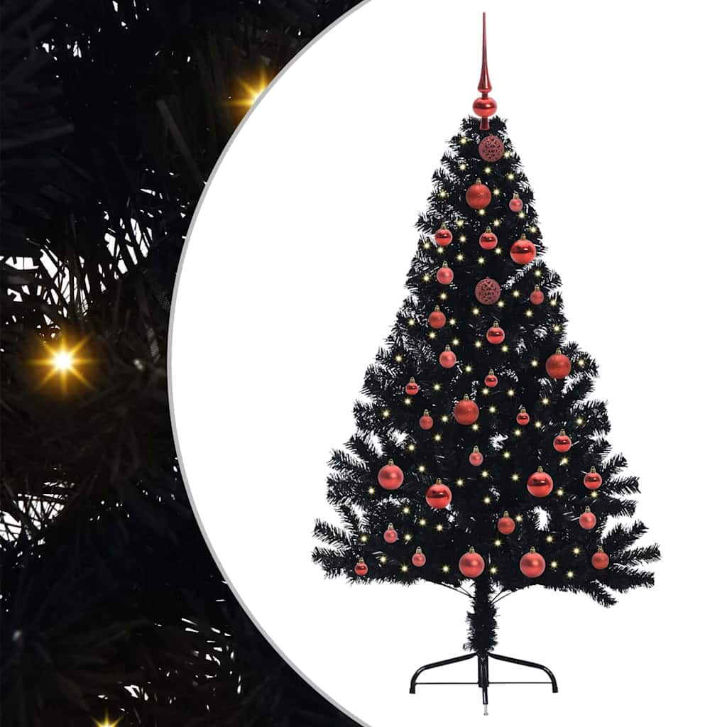 Albero di Natale artificiale con luci integrate Nero 150 cm PVC
