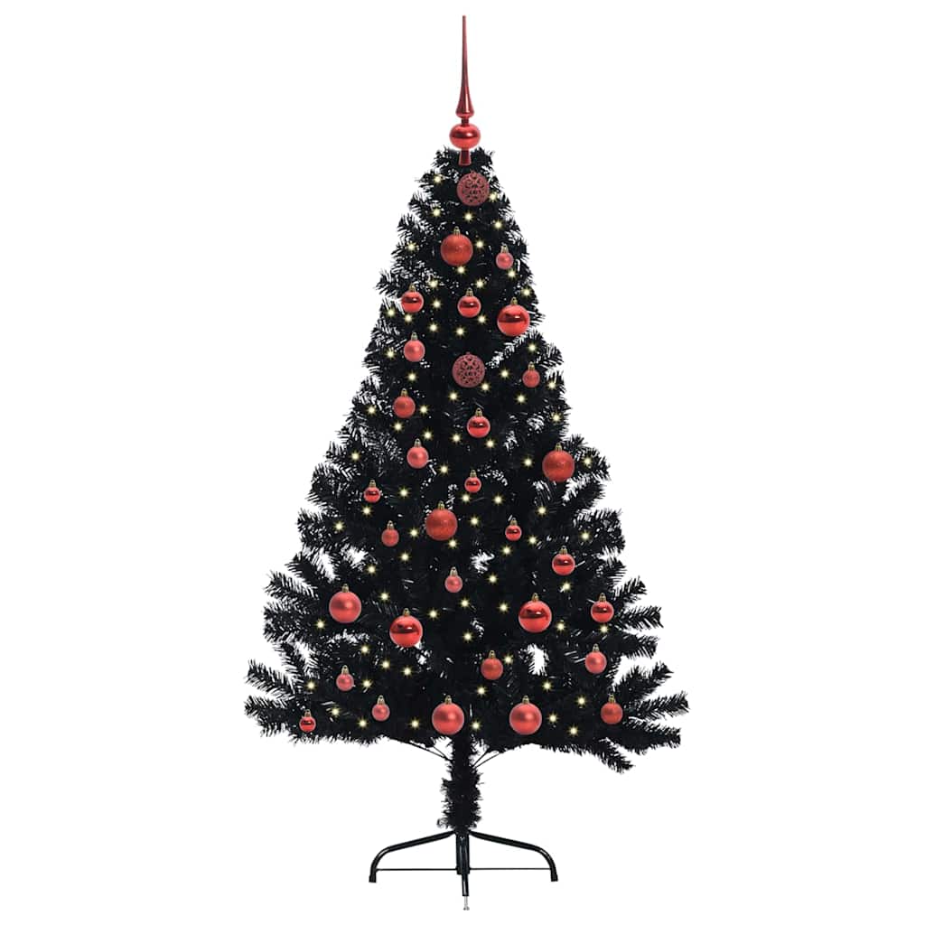 Albero di Natale artificiale con luci integrate Nero 150 cm PVC