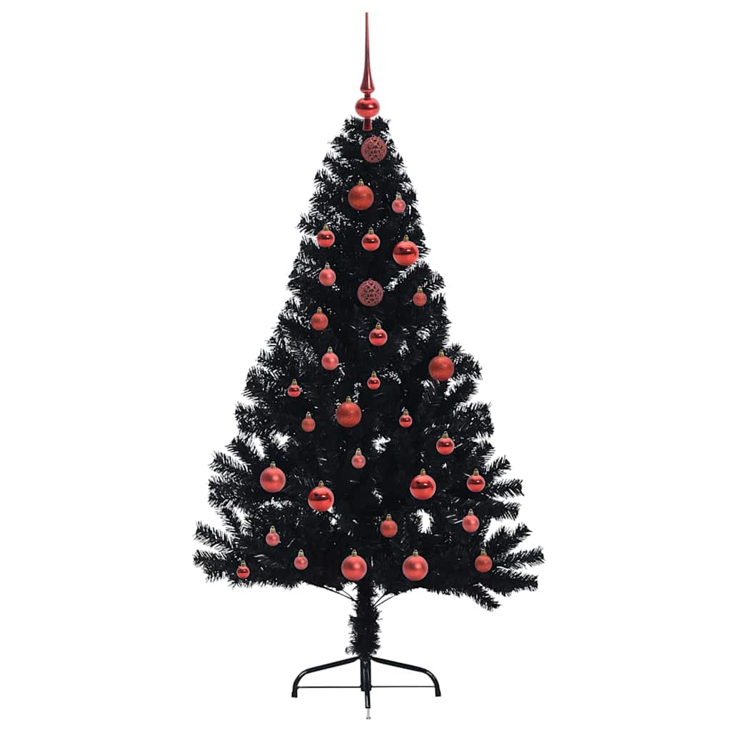 Albero di Natale artificiale con luci integrate Nero 150 cm PVC