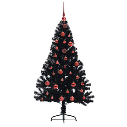 Albero di Natale artificiale con luci integrate Nero 150 cm PVC
