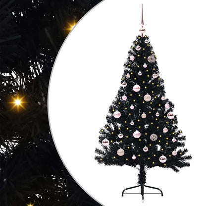 Albero di Natale artificiale con luci integrate Nero 150 cm PVC