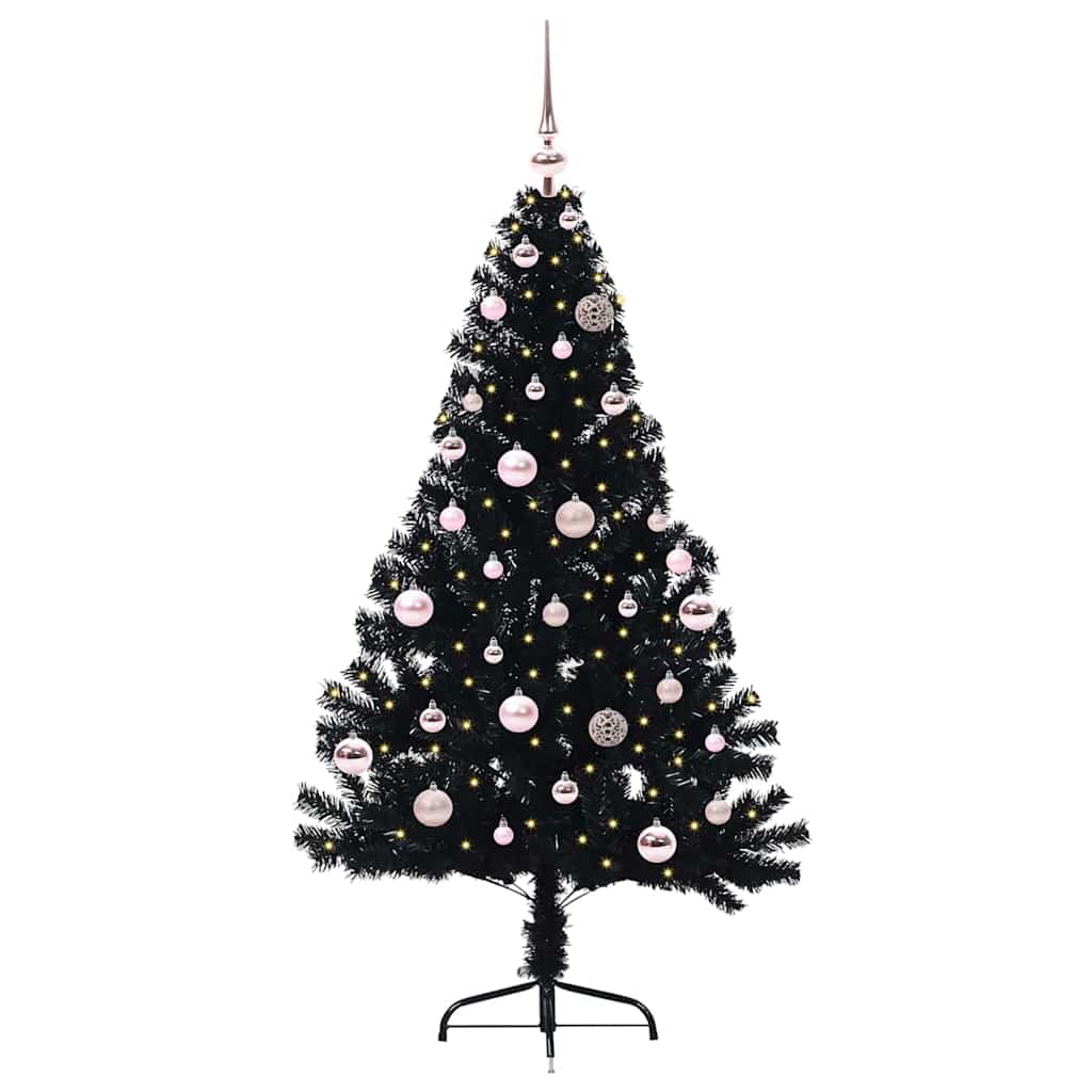 Albero di Natale artificiale con luci integrate Nero 150 cm PVC