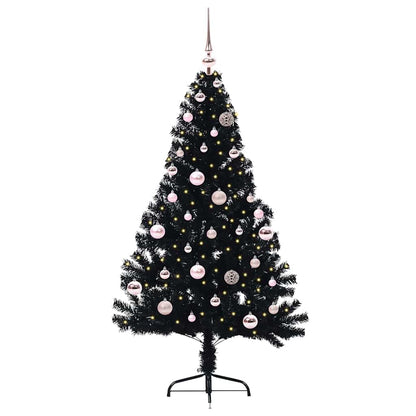 Albero di Natale artificiale con luci integrate Nero 150 cm PVC