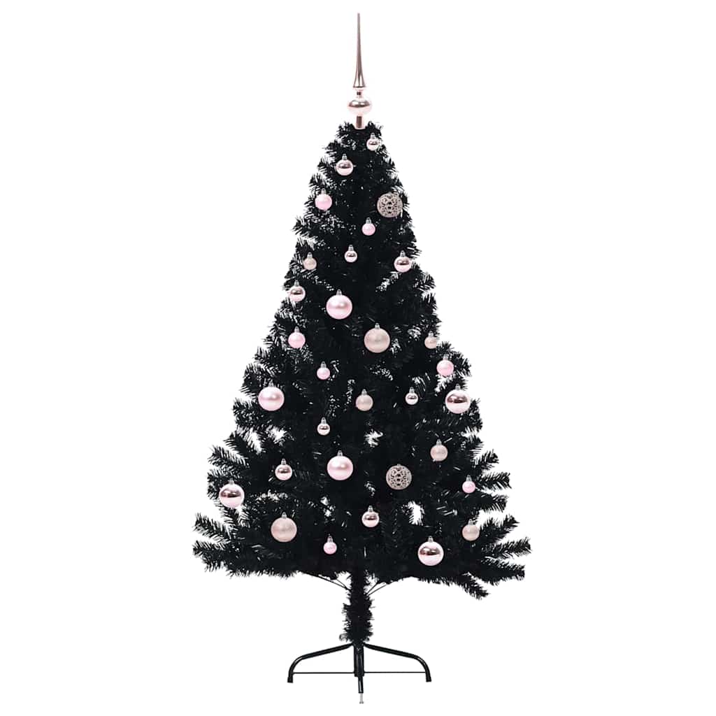 Albero di Natale artificiale con luci integrate Nero 150 cm PVC