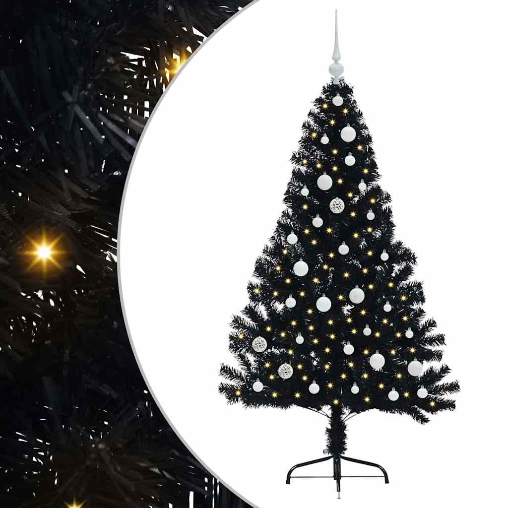 Albero di Natale artificiale con luci integrate Nero 150 cm PVC