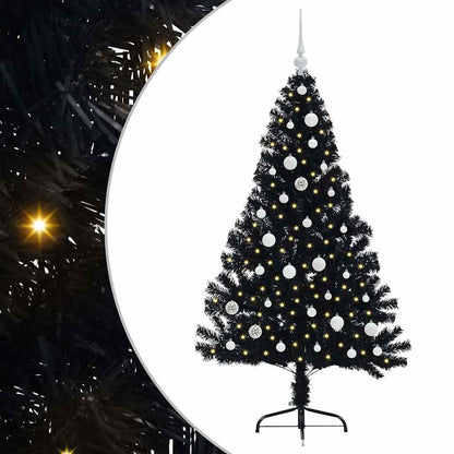 Albero di Natale artificiale con luci integrate Nero 150 cm PVC