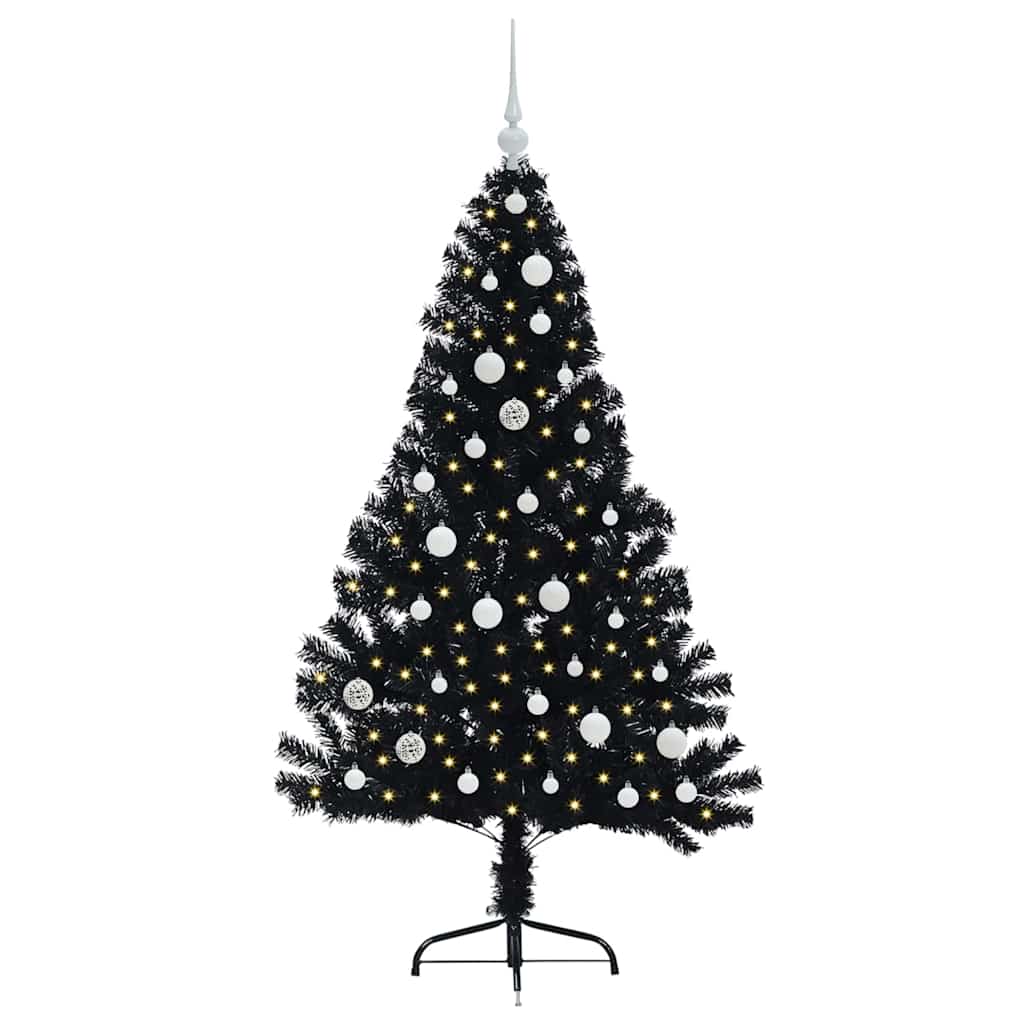 Albero di Natale artificiale con luci integrate Nero 150 cm PVC