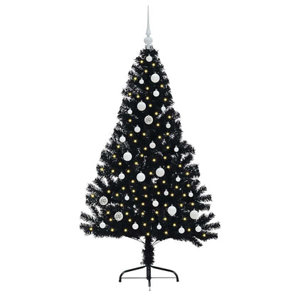 Albero di Natale artificiale con luci integrate Nero 150 cm PVC