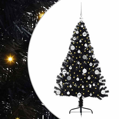 Albero di Natale artificiale con luci integrate Nero 150 cm PVC